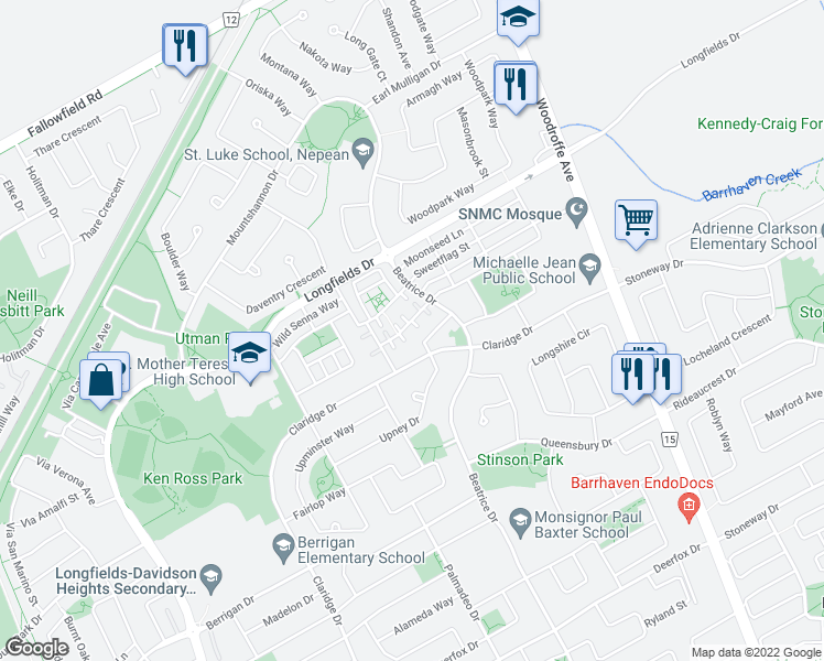 map of restaurants, bars, coffee shops, grocery stores, and more near 10 Letourneau Street in Ottawa