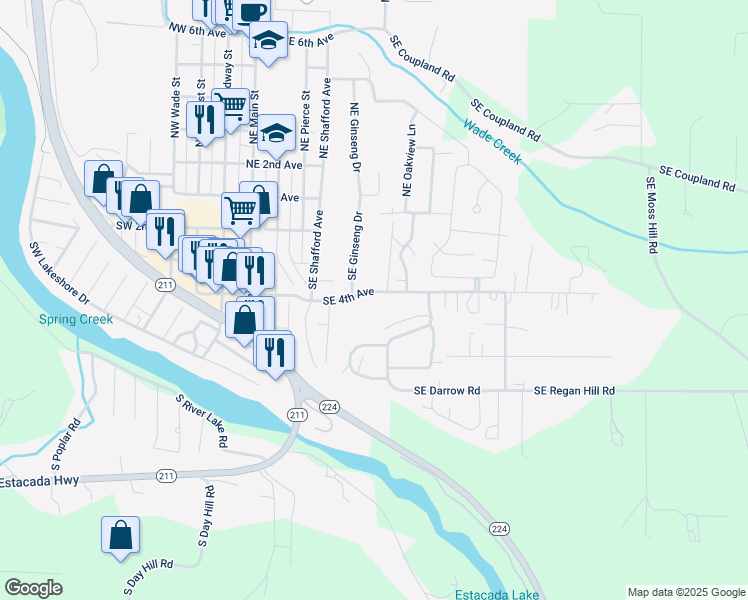 map of restaurants, bars, coffee shops, grocery stores, and more near 580 Southeast 4th Avenue in Estacada