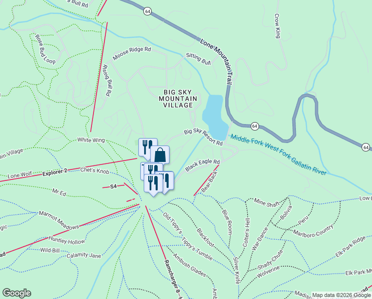map of restaurants, bars, coffee shops, grocery stores, and more near 1050 Turkey Leg Road in Gallatin Gateway