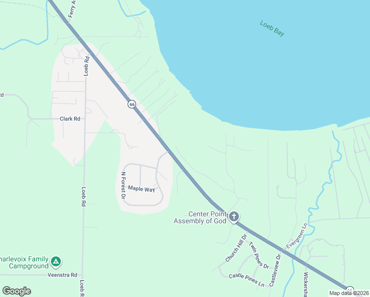 map of restaurants, bars, coffee shops, grocery stores, and more near 13157 Robins Ridge in Charlevoix