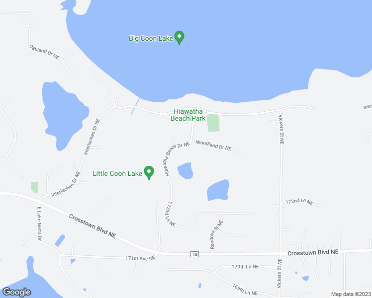 map of restaurants, bars, coffee shops, grocery stores, and more near 17453 Hiawatha Beach Drive Northeast in Ham Lake