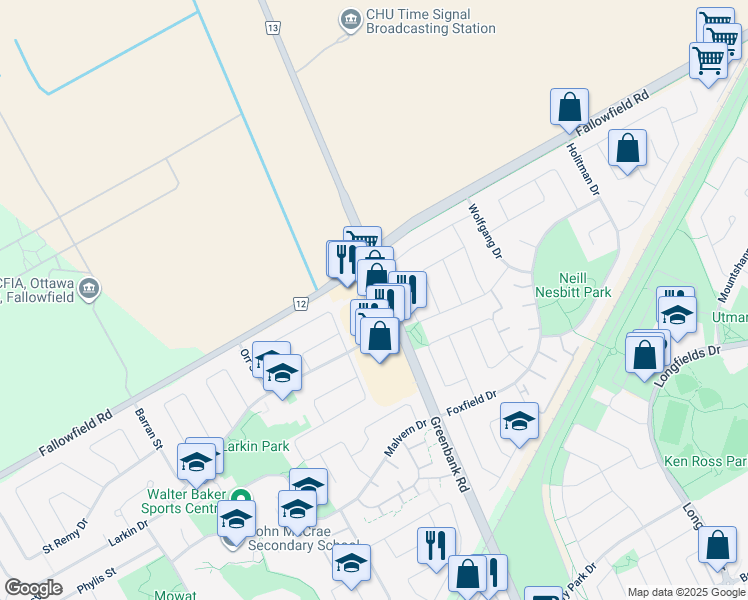 map of restaurants, bars, coffee shops, grocery stores, and more near in Ottawa