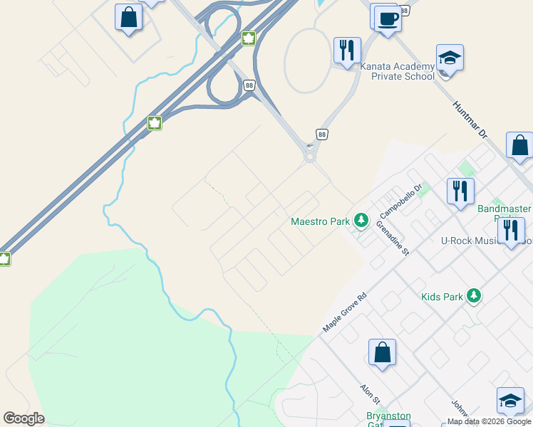map of restaurants, bars, coffee shops, grocery stores, and more near 359 Crossway Terrace in Ottawa