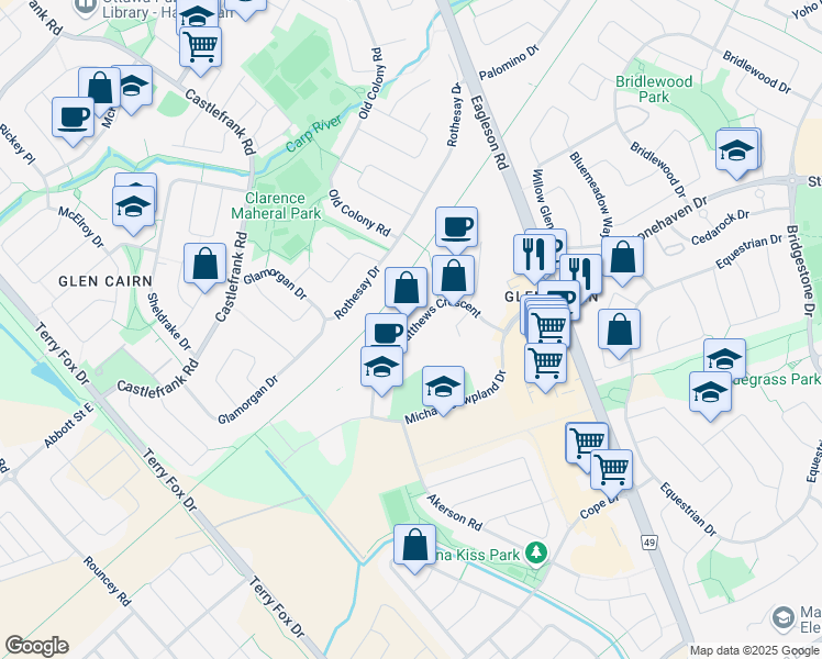 map of restaurants, bars, coffee shops, grocery stores, and more near 160 Terence Matthews Crescent in Kanata