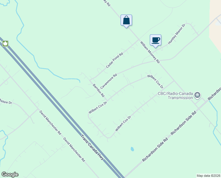 map of restaurants, bars, coffee shops, grocery stores, and more near 126 Wilbert Cox Drive in Ottawa