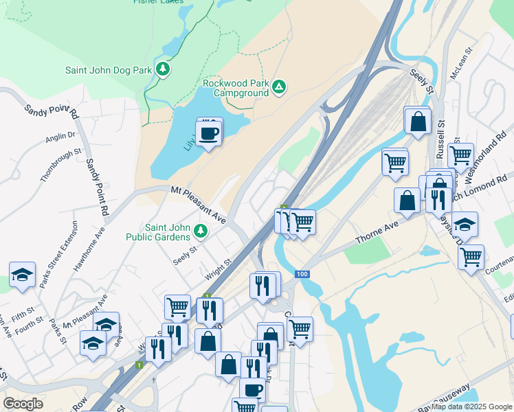 map of restaurants, bars, coffee shops, grocery stores, and more near 3 Boyd Street in Saint John
