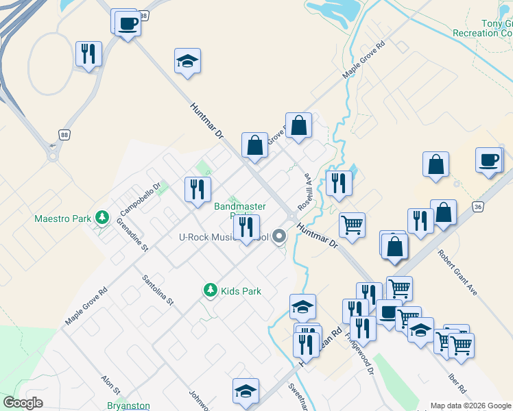 map of restaurants, bars, coffee shops, grocery stores, and more near 114 Sonesta Circle in Ottawa