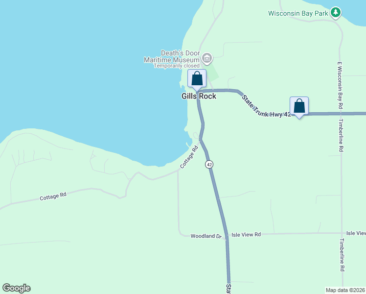 map of restaurants, bars, coffee shops, grocery stores, and more near 928 Cottage Road in Ellison Bay