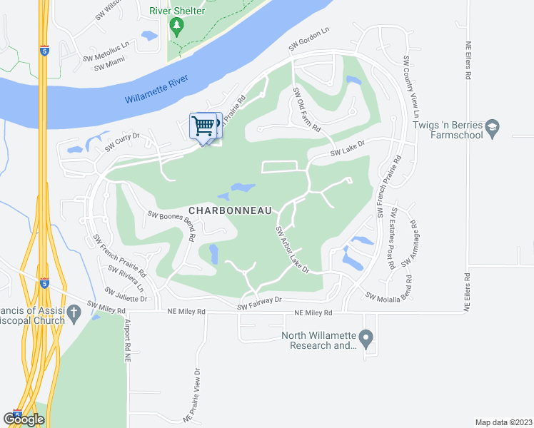 map of restaurants, bars, coffee shops, grocery stores, and more near 7670 Southwest Arbor Lake Court in Wilsonville