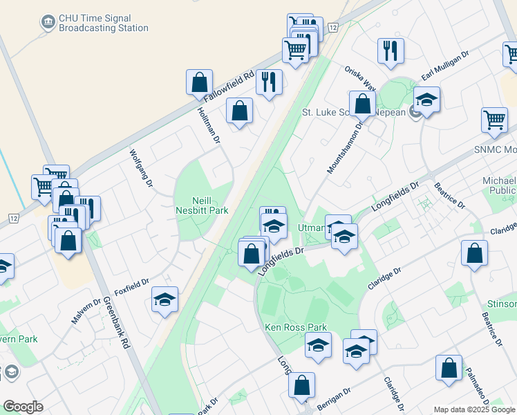 map of restaurants, bars, coffee shops, grocery stores, and more near 566 Via Mattino Way in Ottawa