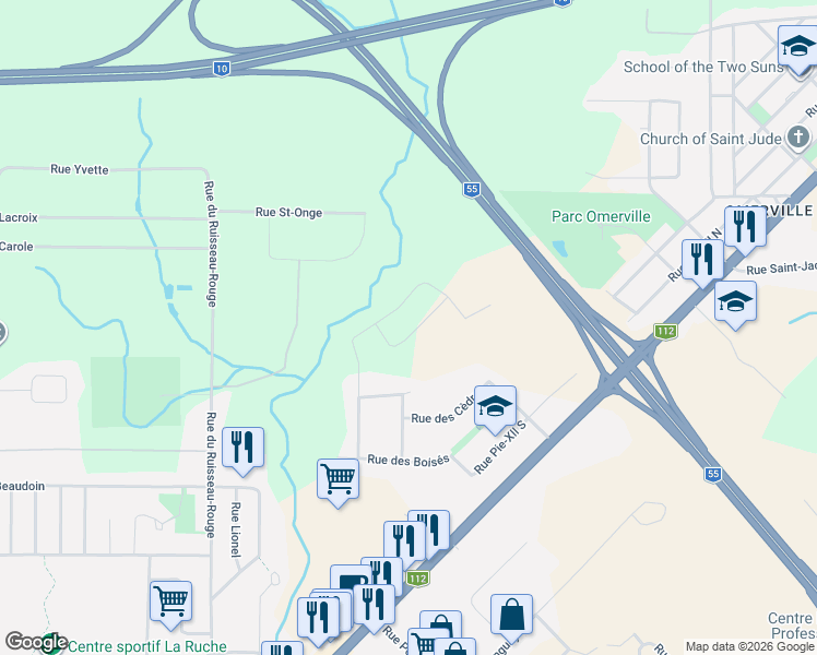 map of restaurants, bars, coffee shops, grocery stores, and more near 317 Rue des Cyprès in Magog
