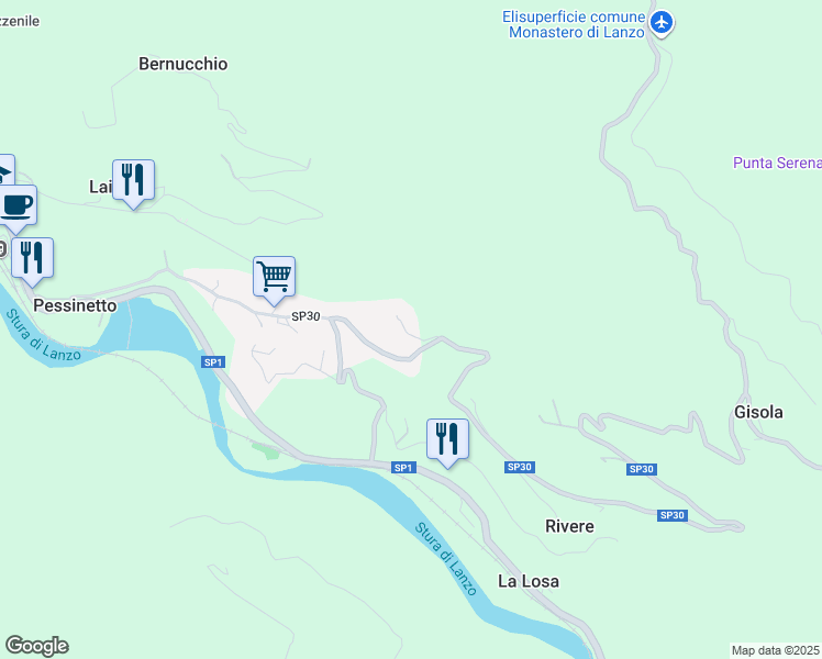map of restaurants, bars, coffee shops, grocery stores, and more near 10 SP30 in Pessinetto