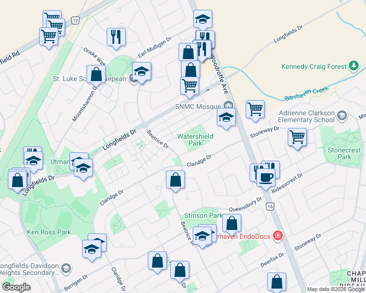map of restaurants, bars, coffee shops, grocery stores, and more near 508 Cicely Terrace in Ottawa