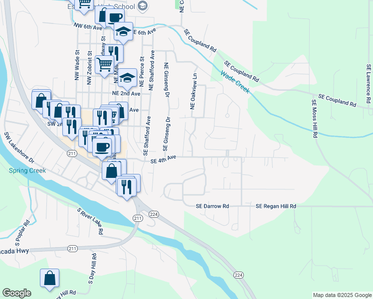 map of restaurants, bars, coffee shops, grocery stores, and more near 580 Southeast 4th Avenue in Estacada
