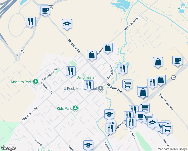 map of restaurants, bars, coffee shops, grocery stores, and more near 108 Sonesta Circle in Ottawa