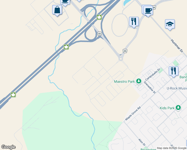 map of restaurants, bars, coffee shops, grocery stores, and more near 2499 Palladium Drive in Ottawa
