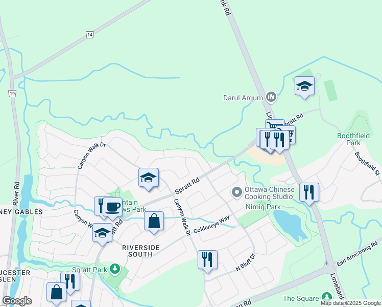 map of restaurants, bars, coffee shops, grocery stores, and more near 722 Owls Cabin Avenue in Ottawa