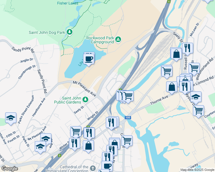 map of restaurants, bars, coffee shops, grocery stores, and more near 26 Davenport Avenue in Saint John