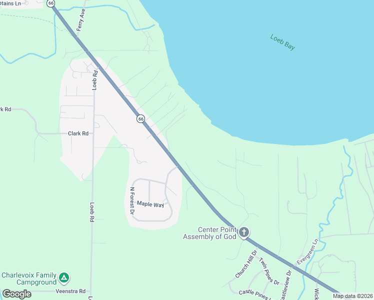 map of restaurants, bars, coffee shops, grocery stores, and more near 13157 Robins Ridge in Charlevoix