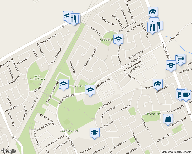 map of restaurants, bars, coffee shops, grocery stores, and more near 66 Daventry Crescent in Ottawa