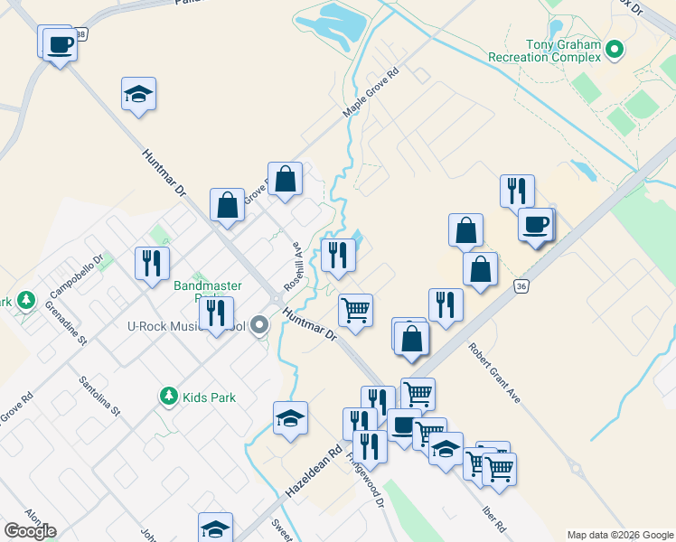 map of restaurants, bars, coffee shops, grocery stores, and more near 504 Khamsin Street in Ottawa