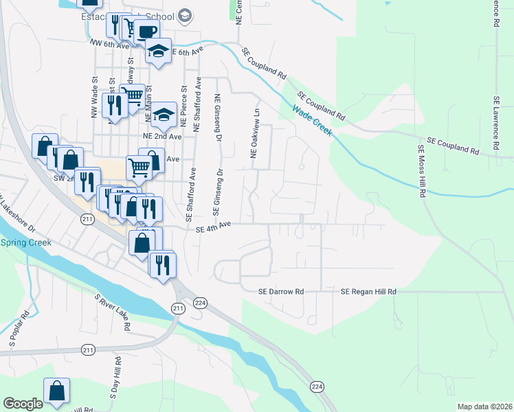 map of restaurants, bars, coffee shops, grocery stores, and more near 300 Southeast Oak View Lane in Estacada