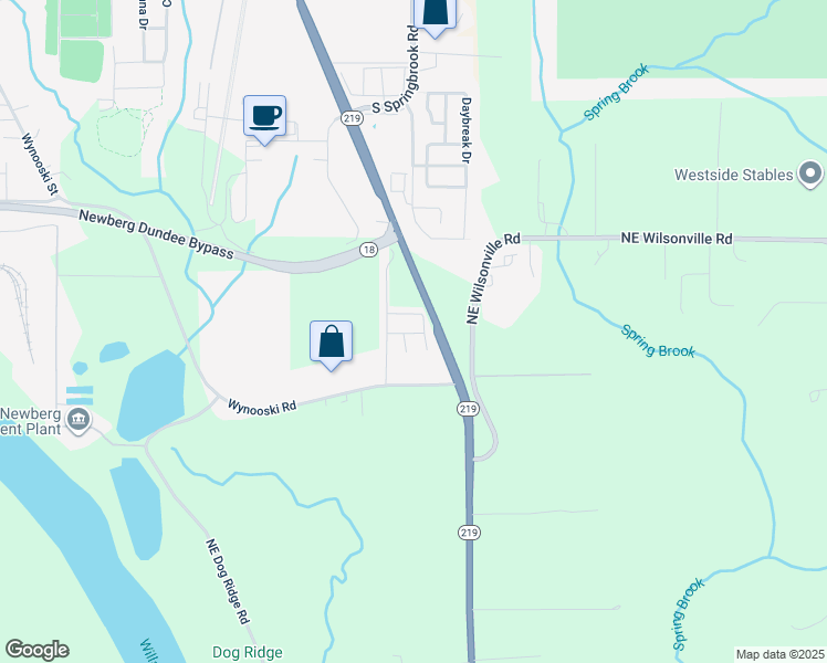 map of restaurants, bars, coffee shops, grocery stores, and more near 1500 South Sandoz Road in Newberg