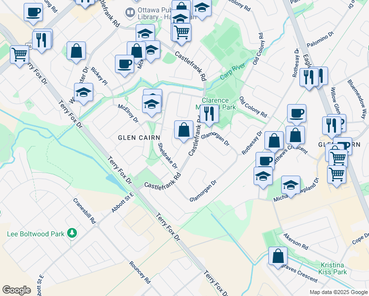 map of restaurants, bars, coffee shops, grocery stores, and more near in Ottawa