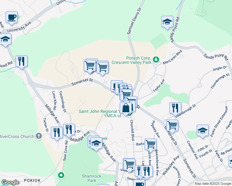 map of restaurants, bars, coffee shops, grocery stores, and more near 84 Ropewalk Rd in St John