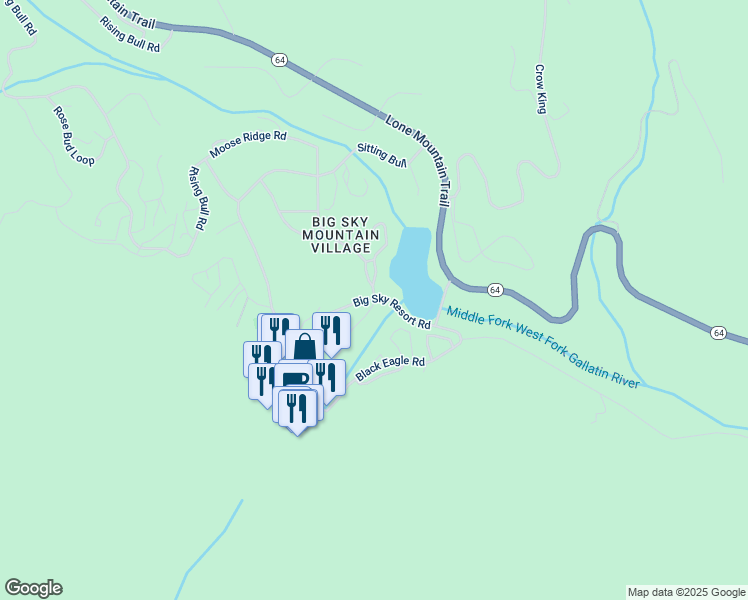 map of restaurants, bars, coffee shops, grocery stores, and more near 1500 Turkey Leg Road in Gallatin Gateway
