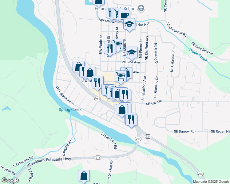 map of restaurants, bars, coffee shops, grocery stores, and more near in Estacada