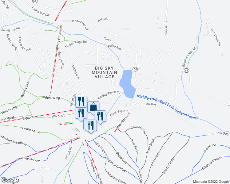 map of restaurants, bars, coffee shops, grocery stores, and more near 1500 Turkey Leg Road in Gallatin Gateway