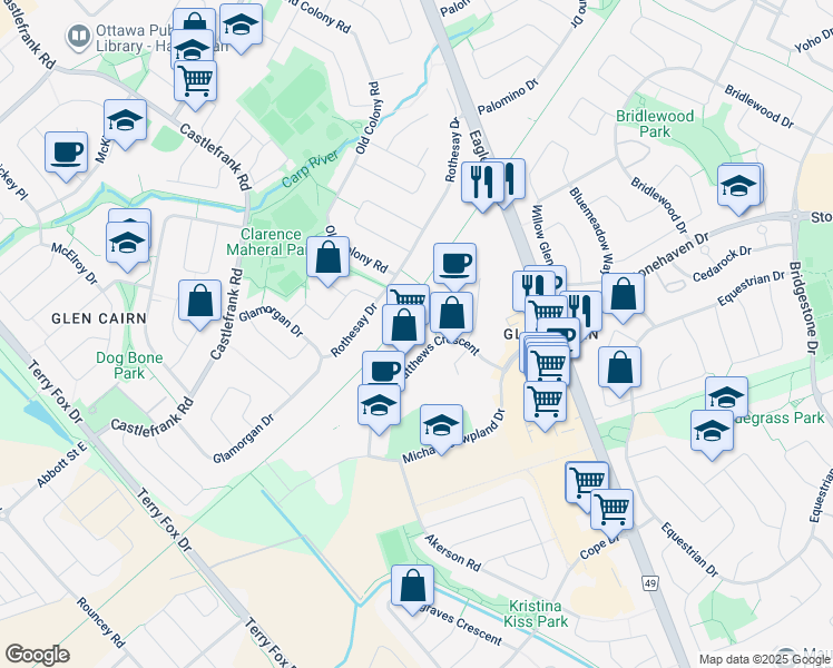 map of restaurants, bars, coffee shops, grocery stores, and more near in Ottawa