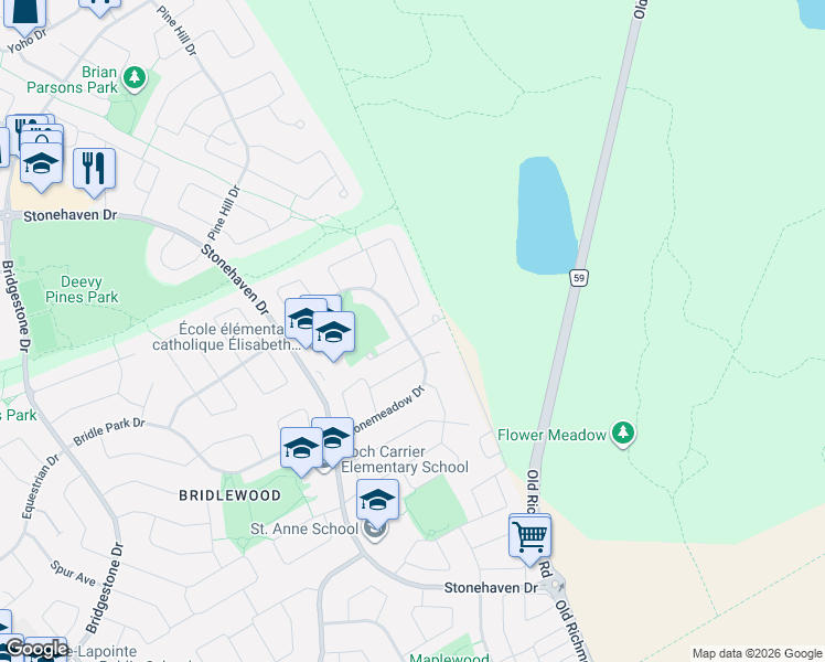 map of restaurants, bars, coffee shops, grocery stores, and more near 250 Tofino Private in Ottawa