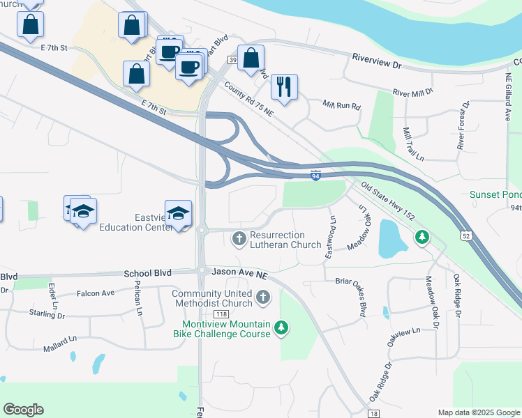 map of restaurants, bars, coffee shops, grocery stores, and more near 2205 Meadow Oak Avenue in Monticello