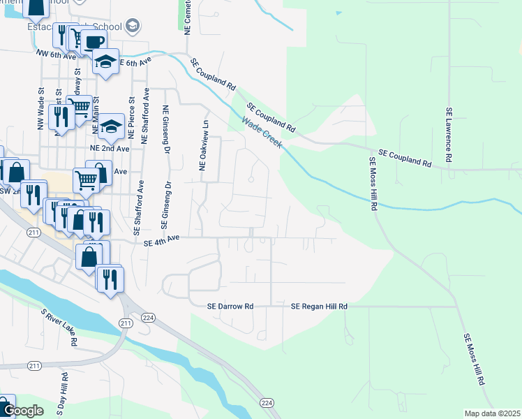 map of restaurants, bars, coffee shops, grocery stores, and more near 1151 Southeast Regan Hill Loop in Estacada