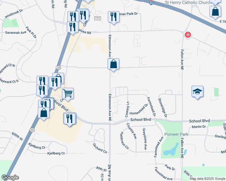 map of restaurants, bars, coffee shops, grocery stores, and more near 9475 Talon Court in Monticello
