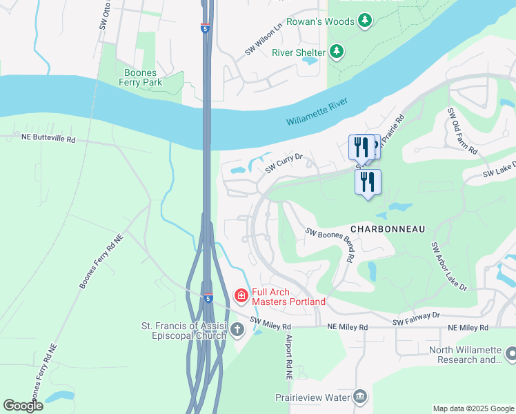 map of restaurants, bars, coffee shops, grocery stores, and more near 32075 Southwest Cypress Point in Wilsonville