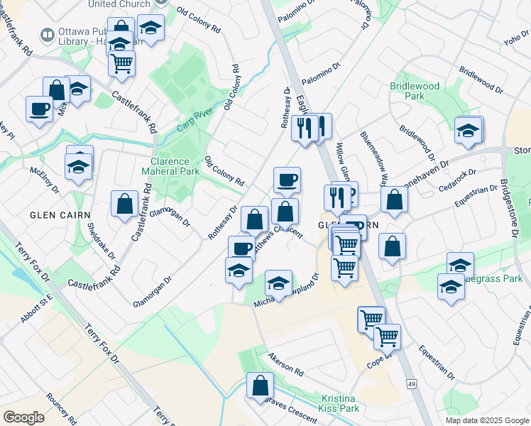 map of restaurants, bars, coffee shops, grocery stores, and more near in Ottawa