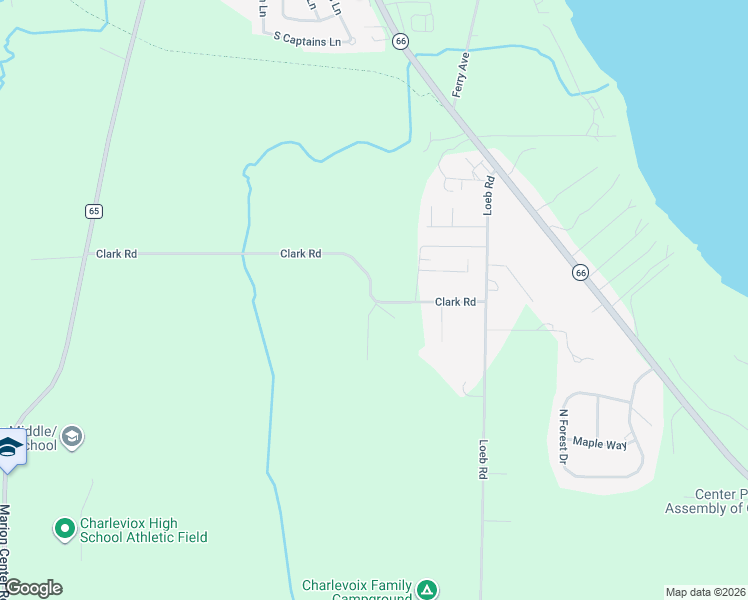 map of restaurants, bars, coffee shops, grocery stores, and more near 13209 Clark Road in Charlevoix