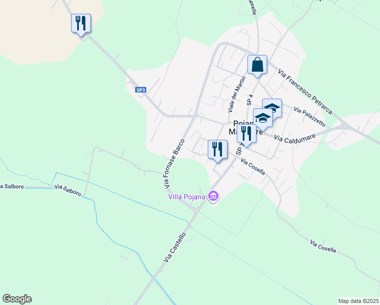 map of restaurants, bars, coffee shops, grocery stores, and more near 18 Via Palladio in Pojana Maggiore