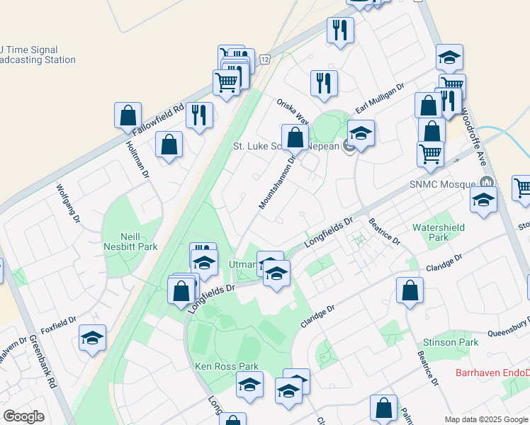 map of restaurants, bars, coffee shops, grocery stores, and more near in Ottawa