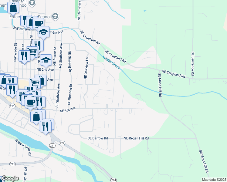 map of restaurants, bars, coffee shops, grocery stores, and more near 1151 Southeast Regan Hill Loop in Estacada