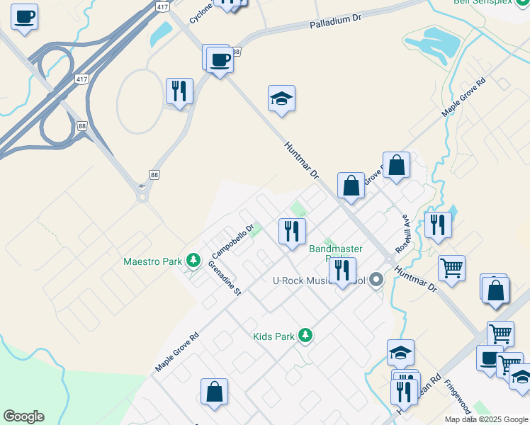 map of restaurants, bars, coffee shops, grocery stores, and more near in Ottawa