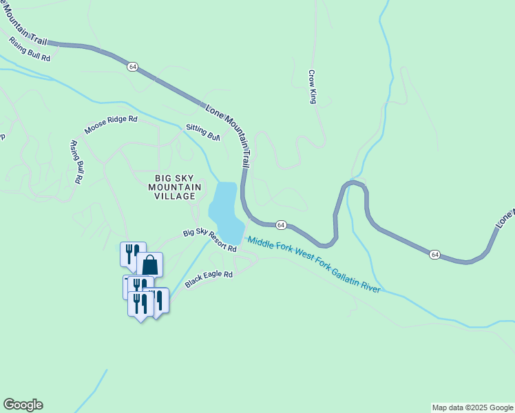 map of restaurants, bars, coffee shops, grocery stores, and more near 1700 Heavy Runner Road in Big Sky