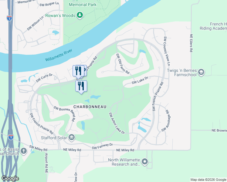 map of restaurants, bars, coffee shops, grocery stores, and more near 7632 Southwest Honor Loop in Wilsonville