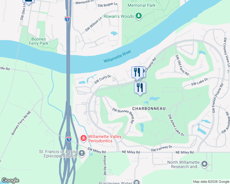 map of restaurants, bars, coffee shops, grocery stores, and more near 8360 Southwest Mariners Drive in Wilsonville