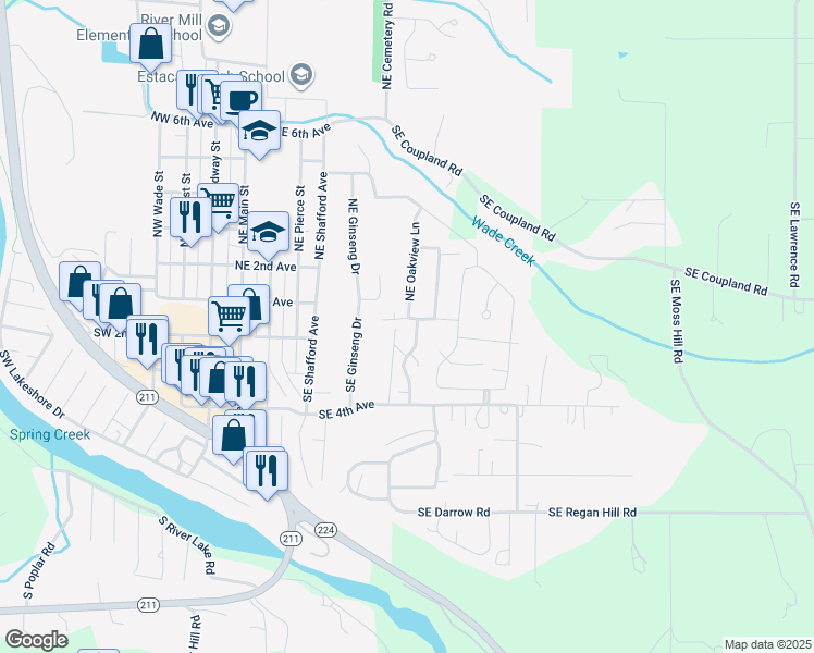 map of restaurants, bars, coffee shops, grocery stores, and more near 580 Northeast Westview Lane in Estacada