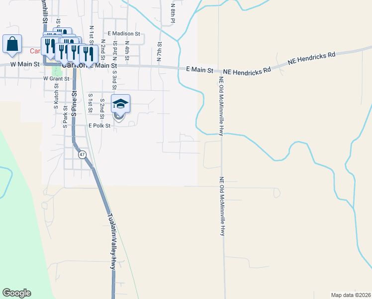 map of restaurants, bars, coffee shops, grocery stores, and more near 454 E Wilson St in Carlton