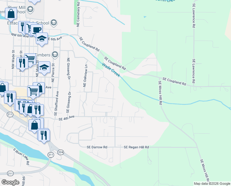 map of restaurants, bars, coffee shops, grocery stores, and more near 1094 Northeast Regan Hill Loop in Estacada